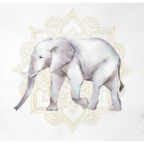 ELEPHANT ON MANDALAS Gold Ornate Wood Framed Art Print with Double Matting by Atelier B Art Studio