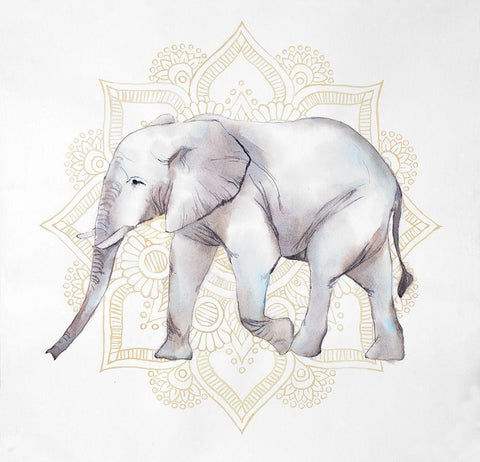 ELEPHANT ON MANDALAS White Modern Wood Framed Art Print with Double Matting by Atelier B Art Studio