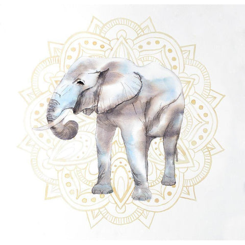 ELEPHANT ON MANDALAS PATERN Gold Ornate Wood Framed Art Print with Double Matting by Atelier B Art Studio