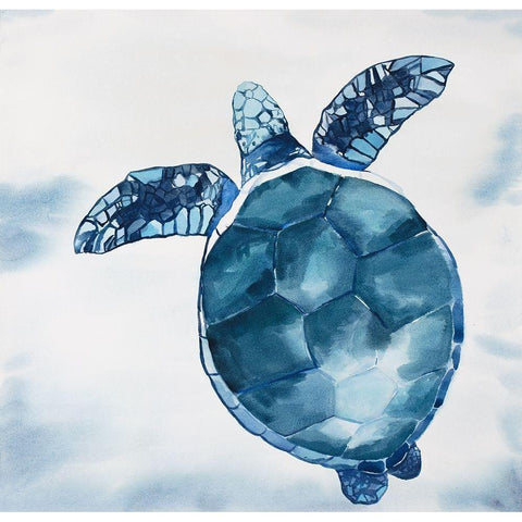 Watercolor Swimming Turtle White Modern Wood Framed Art Print by Atelier B Art Studio