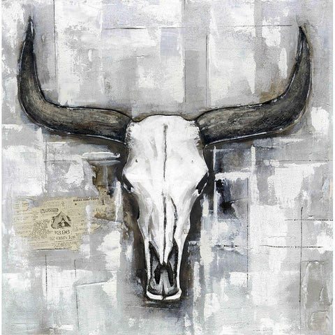 BULL SKULL ON AN INDUSTRIAL BACKGROUND Black Modern Wood Framed Art Print with Double Matting by Atelier B Art Studio