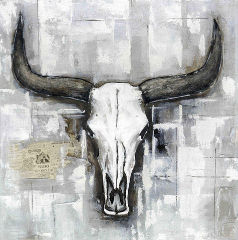 BULL SKULL ON AN INDUSTRIAL BACKGROUND Black Ornate Wood Framed Art Print with Double Matting by Atelier B Art Studio