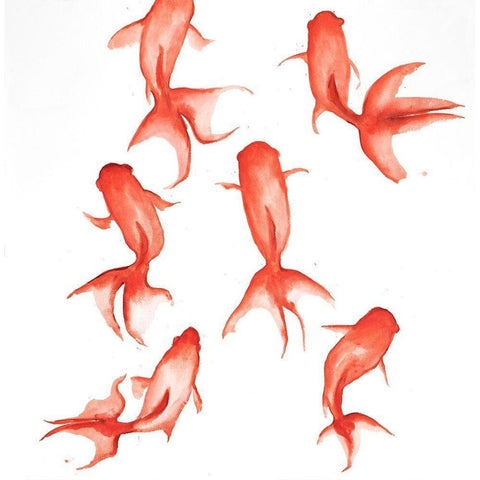 SMALL RED FISHES White Modern Wood Framed Art Print by Atelier B Art Studio