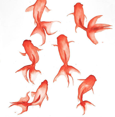 SMALL RED FISHES White Modern Wood Framed Art Print with Double Matting by Atelier B Art Studio