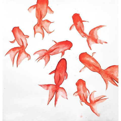 RED FISHES White Modern Wood Framed Art Print by Atelier B Art Studio