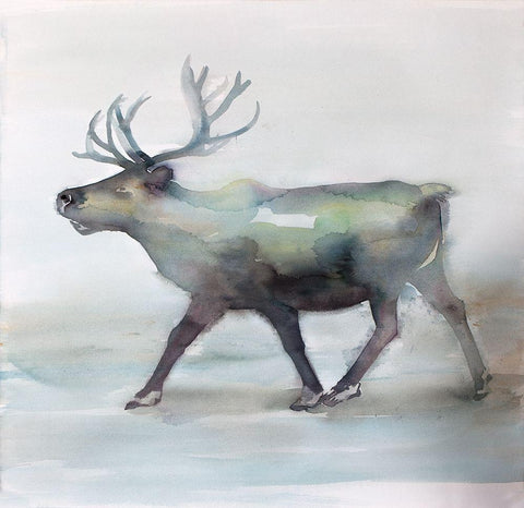 CARIBOU White Modern Wood Framed Art Print with Double Matting by Atelier B Art Studio