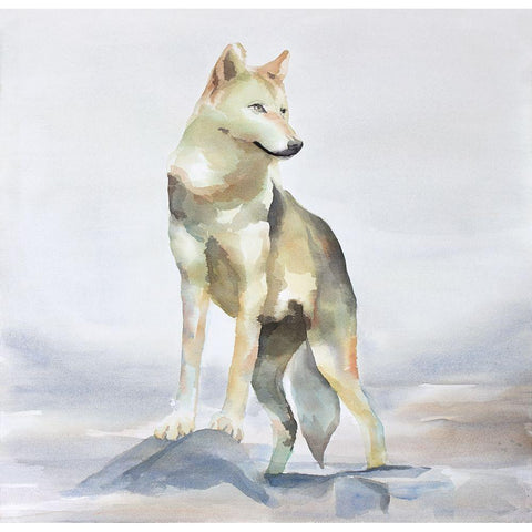 WOLF White Modern Wood Framed Art Print by Atelier B Art Studio