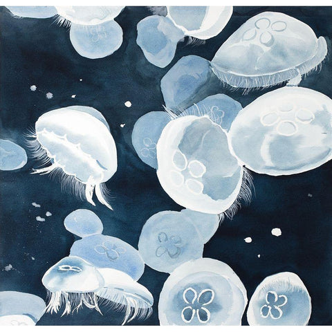 Aurelia Aurita Jellyfishes White Modern Wood Framed Art Print by Atelier B Art Studio