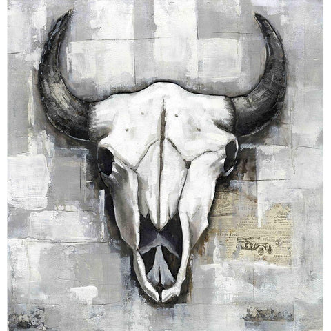 INDUSTRIAL STYLE BULL SKULL Black Modern Wood Framed Art Print with Double Matting by Atelier B Art Studio