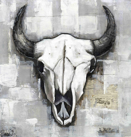 INDUSTRIAL STYLE BULL SKULL White Modern Wood Framed Art Print with Double Matting by Atelier B Art Studio