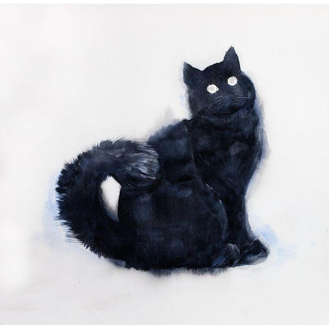 FURRY BLACK WATERCOLOR CAT White Modern Wood Framed Art Print by Atelier B Art Studio