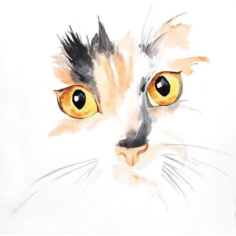 WATERCOLOR CAT FACE CLOSEUP White Modern Wood Framed Art Print by Atelier B Art Studio