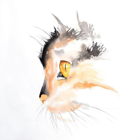 WATERCOLOR CAT FACE PROFILE White Modern Wood Framed Art Print by Atelier B Art Studio