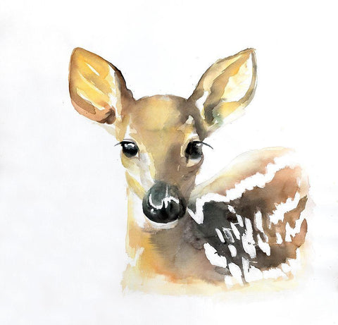 WATERCOLOR FAWN FACE White Modern Wood Framed Art Print with Double Matting by Atelier B Art Studio