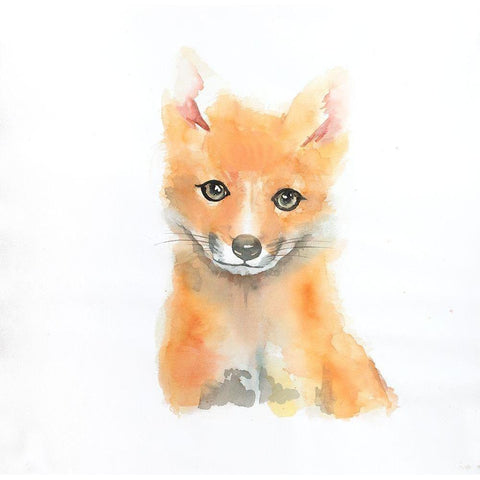 WATERCOLOR SMILING FOX White Modern Wood Framed Art Print by Atelier B Art Studio