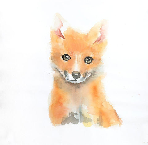 WATERCOLOR SMILING FOX Black Ornate Wood Framed Art Print with Double Matting by Atelier B Art Studio