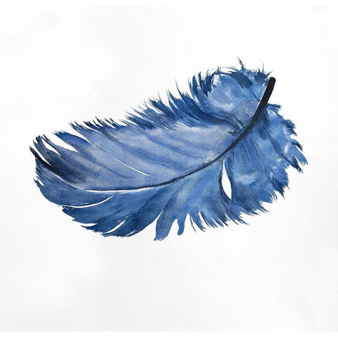 WATERCOLOR BLUE FEATHER White Modern Wood Framed Art Print by Atelier B Art Studio