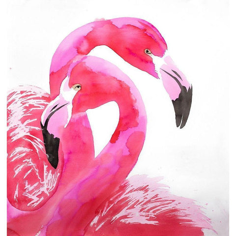 WATERCOLOR FLAMINGO LOVE Gold Ornate Wood Framed Art Print with Double Matting by Atelier B Art Studio