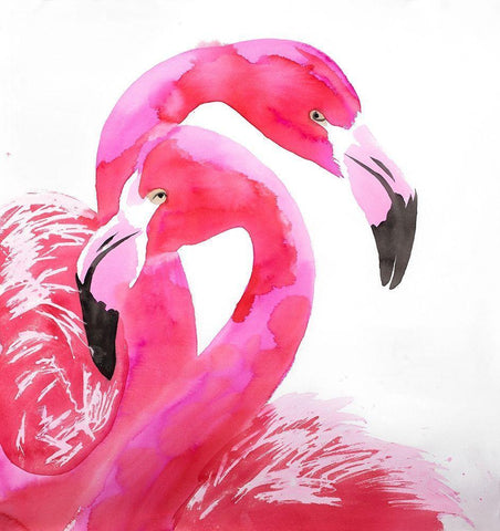 WATERCOLOR FLAMINGO LOVE White Modern Wood Framed Art Print with Double Matting by Atelier B Art Studio