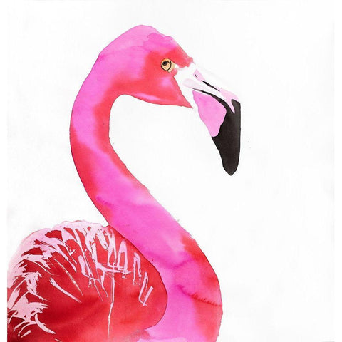 WATERCOLOR PROUD FLAMINGO PROFILE Black Modern Wood Framed Art Print with Double Matting by Atelier B Art Studio