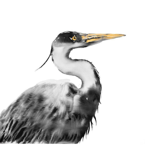 GREAT HERON Black Modern Wood Framed Art Print with Double Matting by Atelier B Art Studio