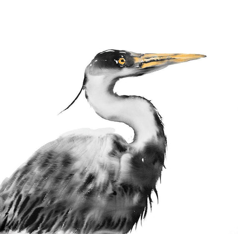 GREAT HERON White Modern Wood Framed Art Print with Double Matting by Atelier B Art Studio