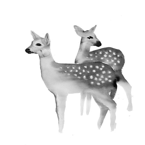 BLACK AND WHITE FAWNS White Modern Wood Framed Art Print by Atelier B Art Studio