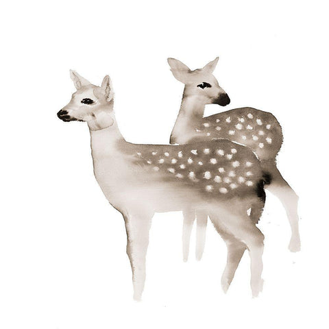 BLUE FAWNS Black Ornate Wood Framed Art Print with Double Matting by Atelier B Art Studio