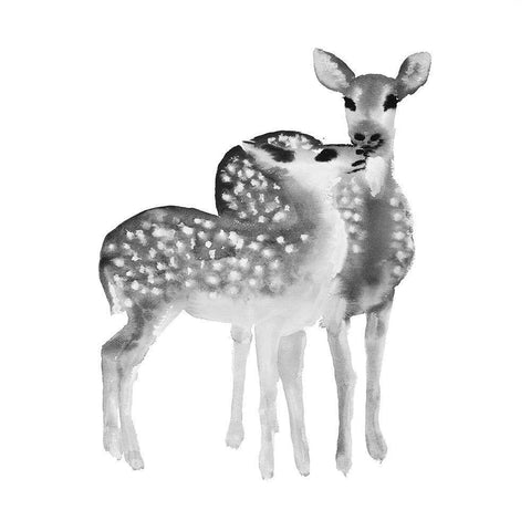 BLACK AND WHITE FAWNS LOVE White Modern Wood Framed Art Print with Double Matting by Atelier B Art Studio