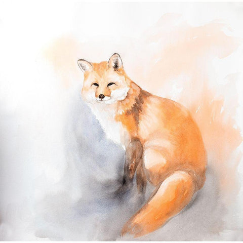 WATERCOLOR FOX Black Modern Wood Framed Art Print with Double Matting by Atelier B Art Studio