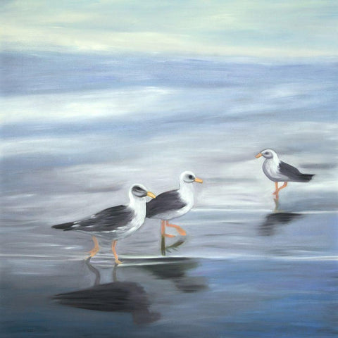 THREE GULLS White Modern Wood Framed Art Print with Double Matting by Atelier B Art Studio