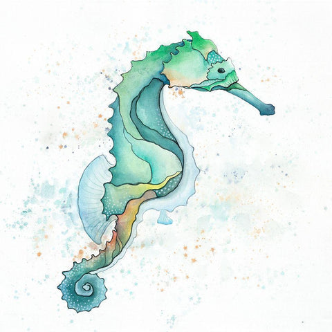 SEA HORSE White Modern Wood Framed Art Print with Double Matting by Atelier B Art Studio