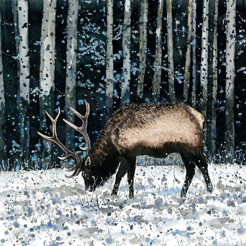 CARIBOU IN THE WINTER FOREST Black Ornate Wood Framed Art Print with Double Matting by Atelier B Art Studio