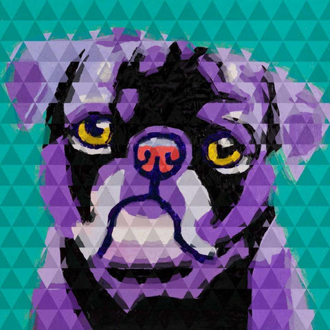 Geometric Pug Black Modern Wood Framed Art Print with Double Matting by Atelier B Art Studio