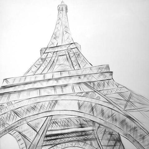 EIFFEL TOWER SKETCH Black Modern Wood Framed Art Print with Double Matting by Atelier B Art Studio