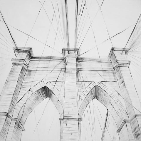 BROOKLYN BRIDGE SKETCH Black Ornate Wood Framed Art Print with Double Matting by Atelier B Art Studio