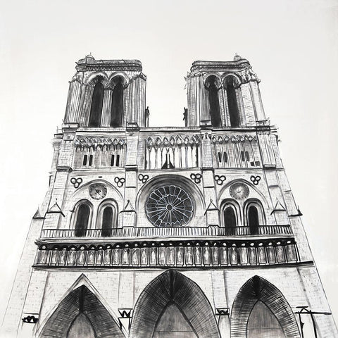 NOTRE-DAME DE PARIS CATHEDRAL White Modern Wood Framed Art Print with Double Matting by Atelier B Art Studio