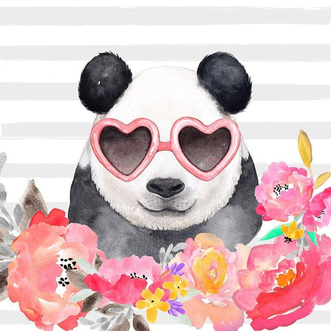 PANDA WITH HEART-SHAPED GLASSES White Modern Wood Framed Art Print with Double Matting by Atelier B Art Studio