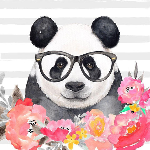 PANDA WITH GLASSES White Modern Wood Framed Art Print with Double Matting by Atelier B Art Studio