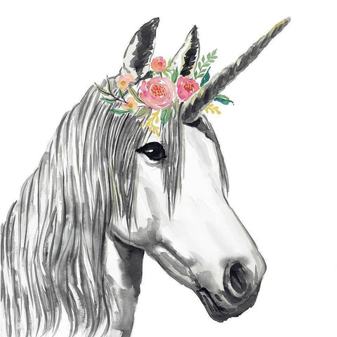 UNICORN White Modern Wood Framed Art Print by Atelier B Art Studio