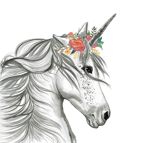 MAGIC UNICORN White Modern Wood Framed Art Print with Double Matting by Atelier B Art Studio