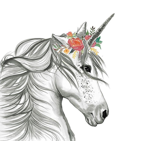 MAGIC UNICORN White Modern Wood Framed Art Print by Atelier B Art Studio