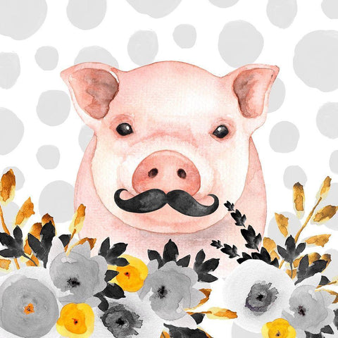 LITTLE DISGUISED PIG Black Modern Wood Framed Art Print with Double Matting by Atelier B Art Studio