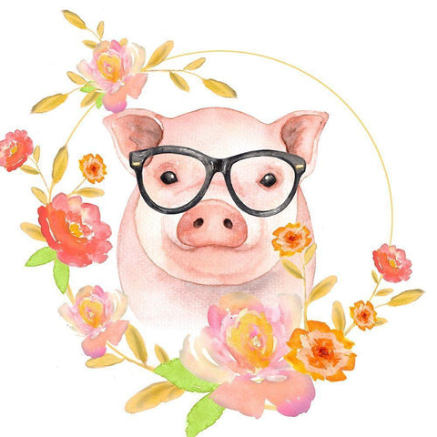 HAPPY LITTLE PIG White Modern Wood Framed Art Print with Double Matting by Atelier B Art Studio