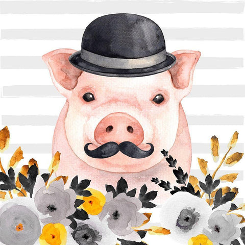 SMALL DETECTIVE PIG Black Modern Wood Framed Art Print with Double Matting by Atelier B Art Studio