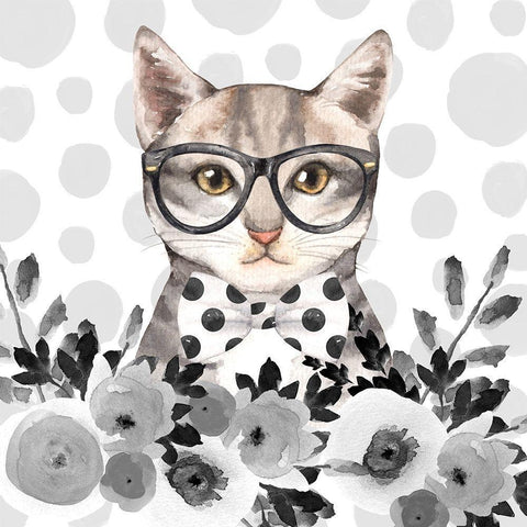 GEEK CAT White Modern Wood Framed Art Print with Double Matting by Atelier B Art Studio