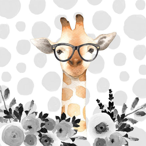 GEEK GIRAFFE White Modern Wood Framed Art Print by Atelier B Art Studio