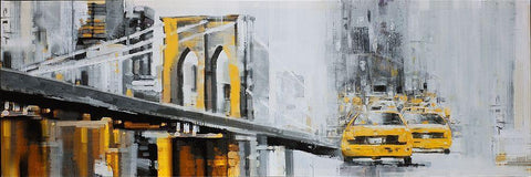 YELLOW BROOKLYN BRIDGE WITH TAXIS Black Ornate Wood Framed Art Print with Double Matting by Atelier B Art Studio