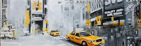 NEW-YORK CITY WITH TAXIS White Modern Wood Framed Art Print with Double Matting by Atelier B Art Studio