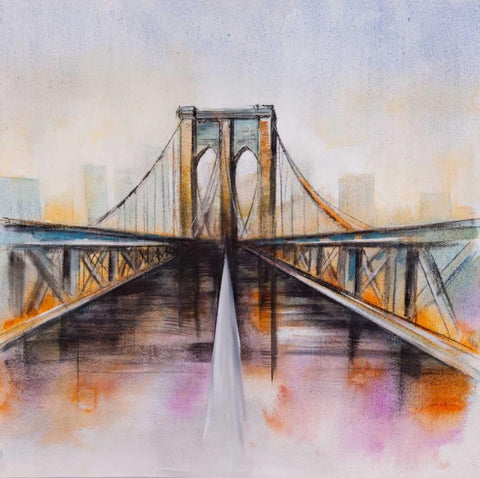 Colorfull Brooklyn Bridge Black Ornate Wood Framed Art Print with Double Matting by Atelier B Art Studio